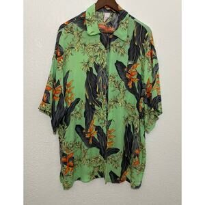 Speedo Green Tropical Floral Shirt Swimsuit Cover Up Size M Hawaiian Casual